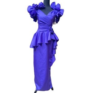 80's Elegant Asymmetrical Purple Prom Dress